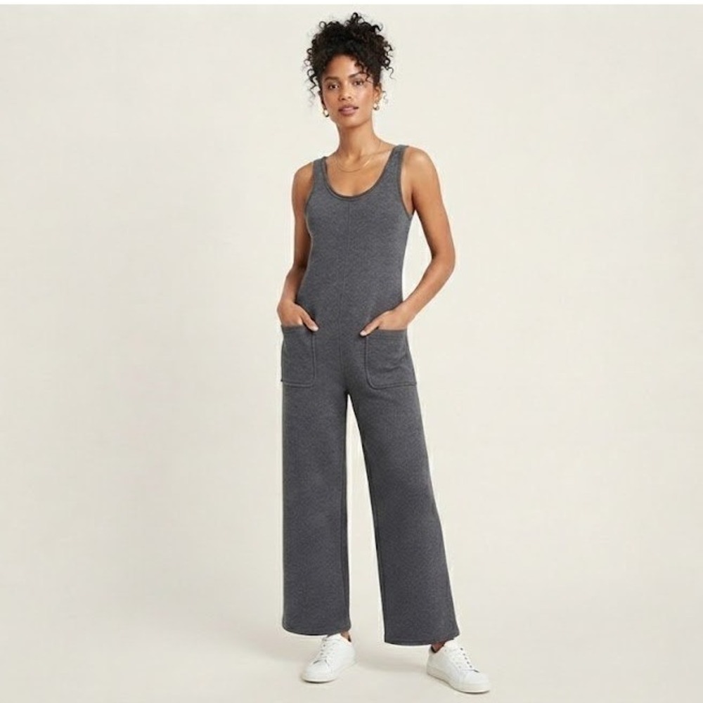Old Navy Marl Fleece Jumpsuit‎ Womens M Panther Grey NEW Wide Leg Scoop Neck